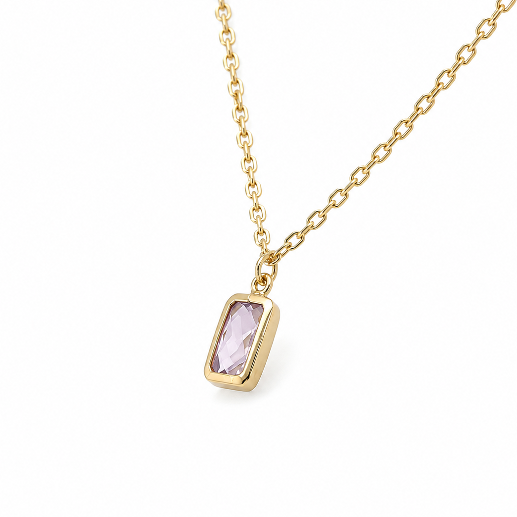 585 Gelbgold Kette mit rechteckigem facettiertem Zirkonia Anhänger