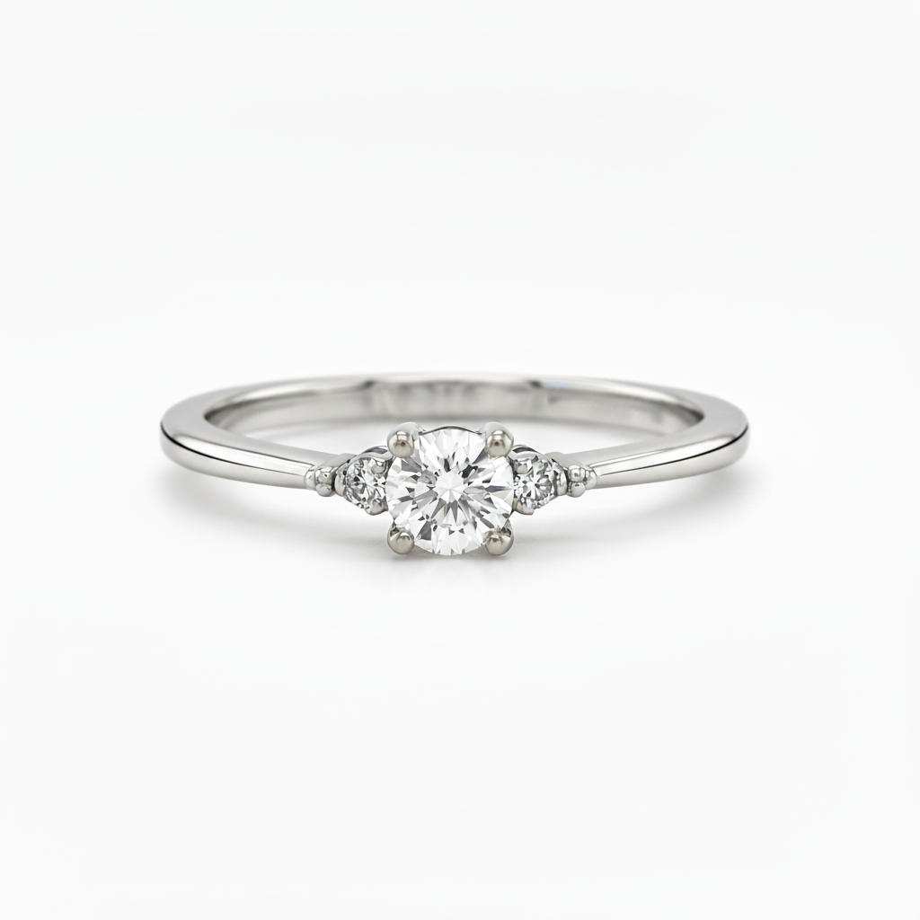 Weißgold Verlobungsring Größe 54 mit Brillant und Schienensteinen