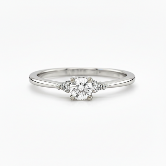 Weißgold Verlobungsring Größe 54 mit Brillant und Schienensteinen