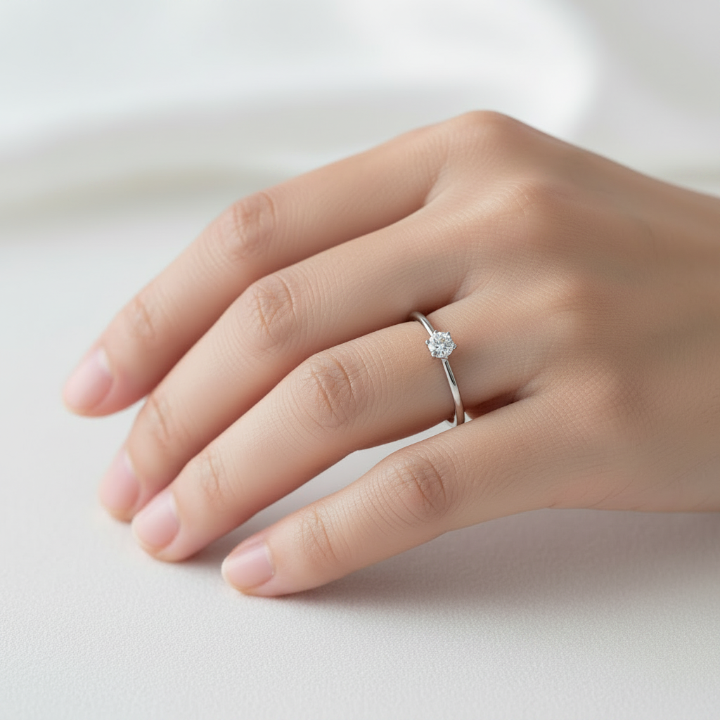 Zarter Solitärring aus 750er Weißgold mit Brillant 0,12 ct in Seitenansicht