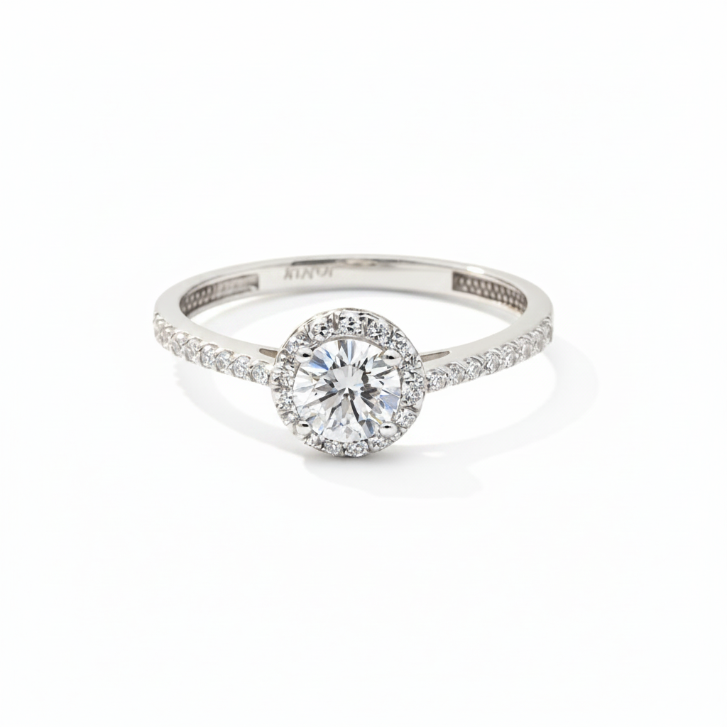585 Weißgold Ring mit Zirkonia – klassisches Steinrahmen-Design