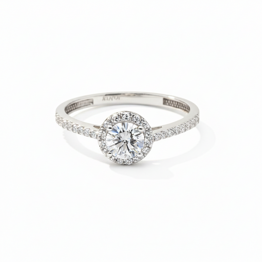 585 Weißgold Ring mit Zirkonia – klassisches Steinrahmen-Design