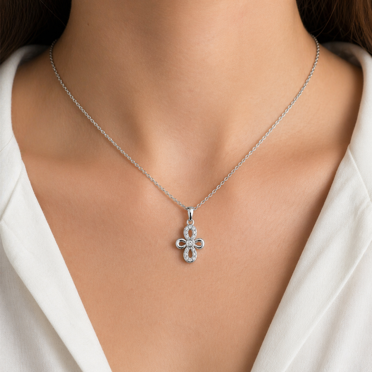 925 Silber Kette rhodiniert Kreuz mit Zirkonia – 45 cm