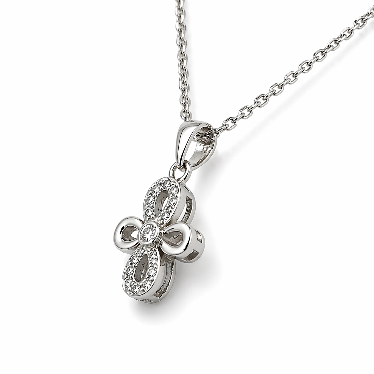 925 Silber Kette rhodiniert Kreuz mit Zirkonia – 45 cm