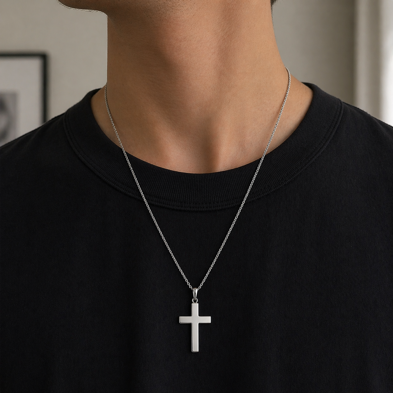 925 Silber Kreuz Kette rhodiniert – poliert & strukturiert – 45 cm