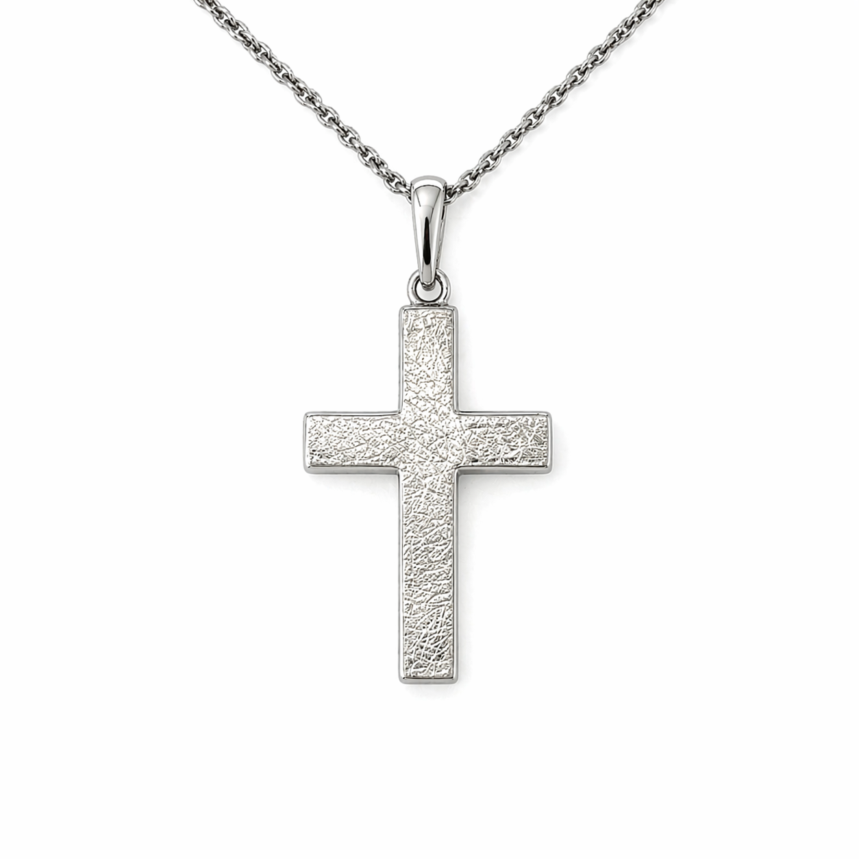 925 Silber Kreuz Kette rhodiniert – poliert & strukturiert – 45 cm