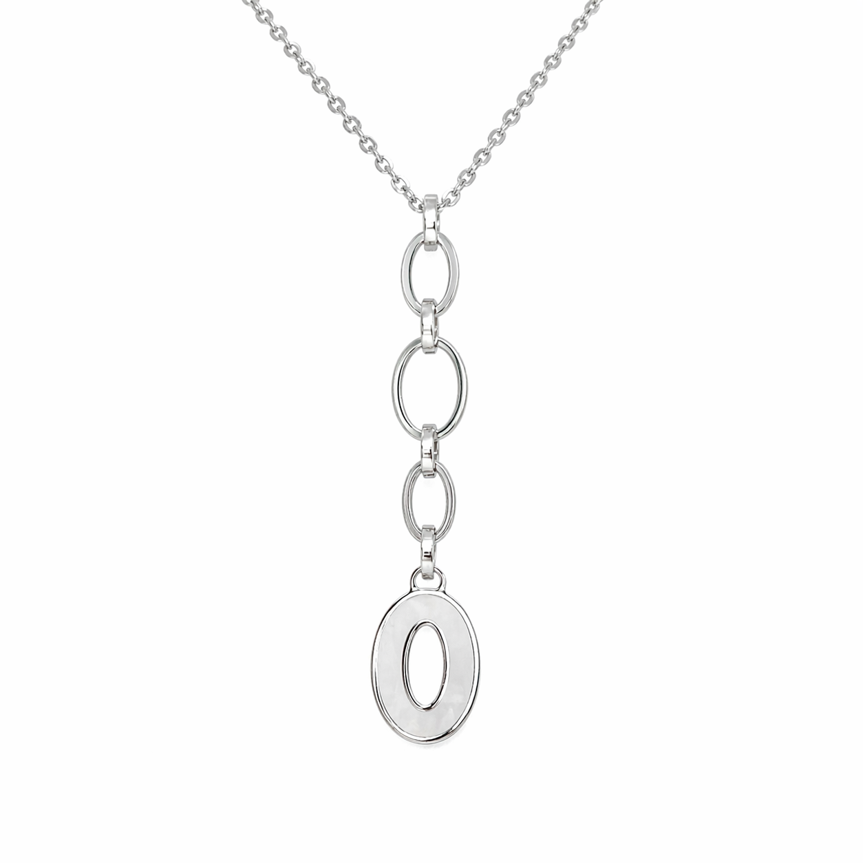 925 Silber Y Kette rhodiniert mit ovalem Anhänger und Drop Design 41 plus 4 cm
