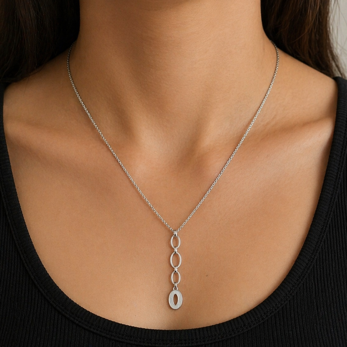 925 Silber Y-Kette mit O-Anhänger – rhodiniert – 41 + 4 cm