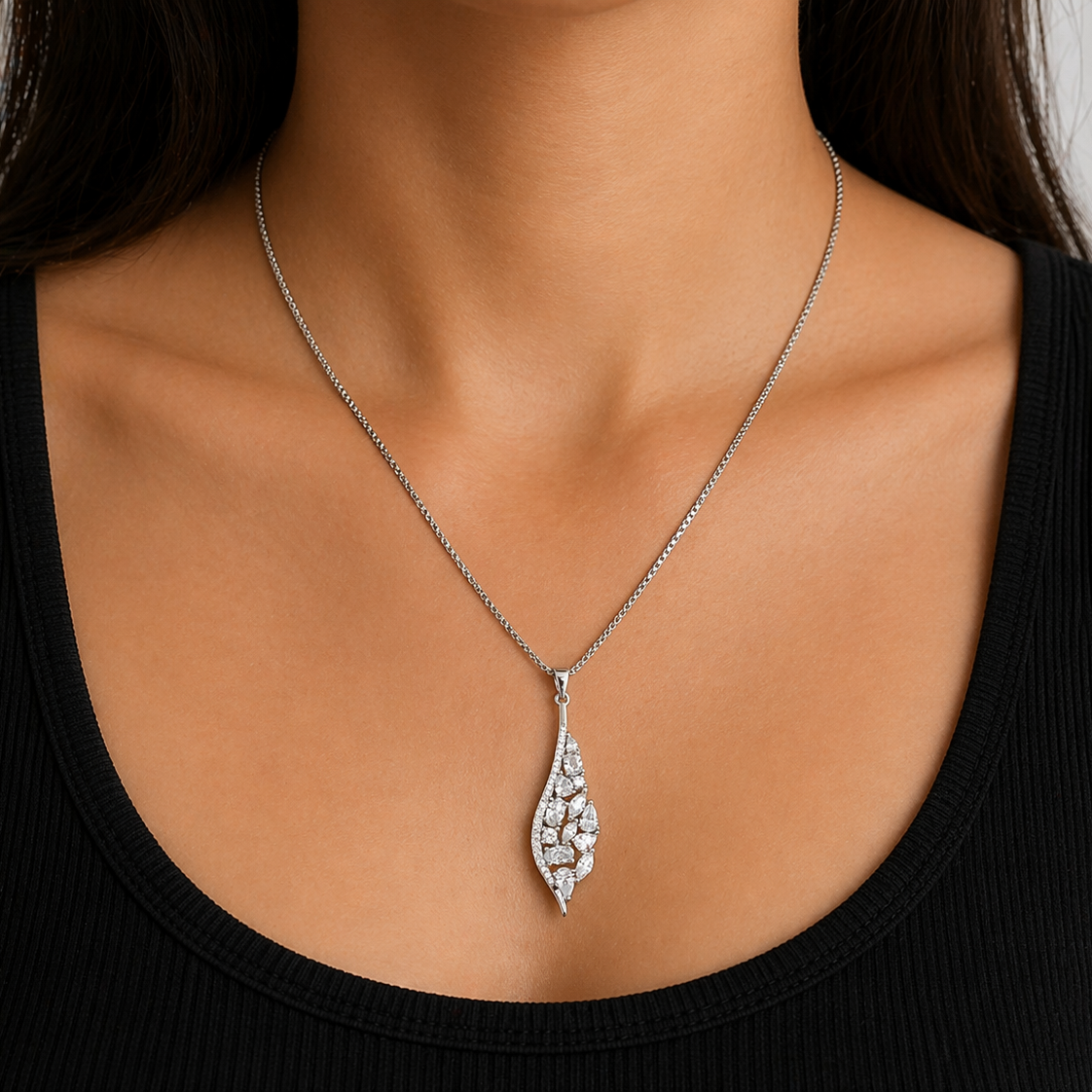 Silberkette mit Zirkonia Anhänger – 925 Sterling Silber rhodiniert, 45 cm