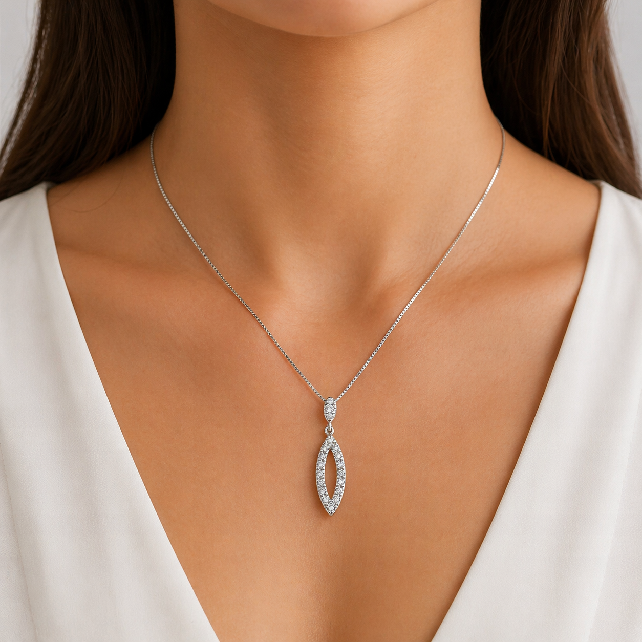 925 Silber Kette mit Zirkonia Anhänger – rhodiniert – 45 cm