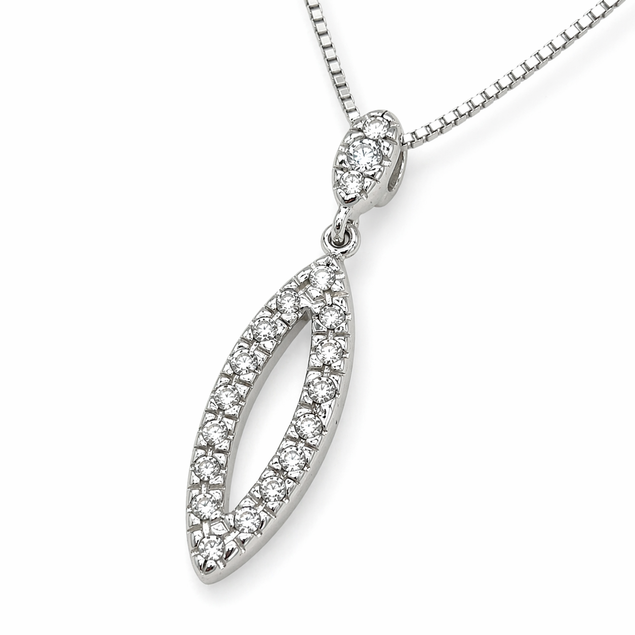 925 Silber Kette mit Zirkonia Anhänger – rhodiniert – 45 cm