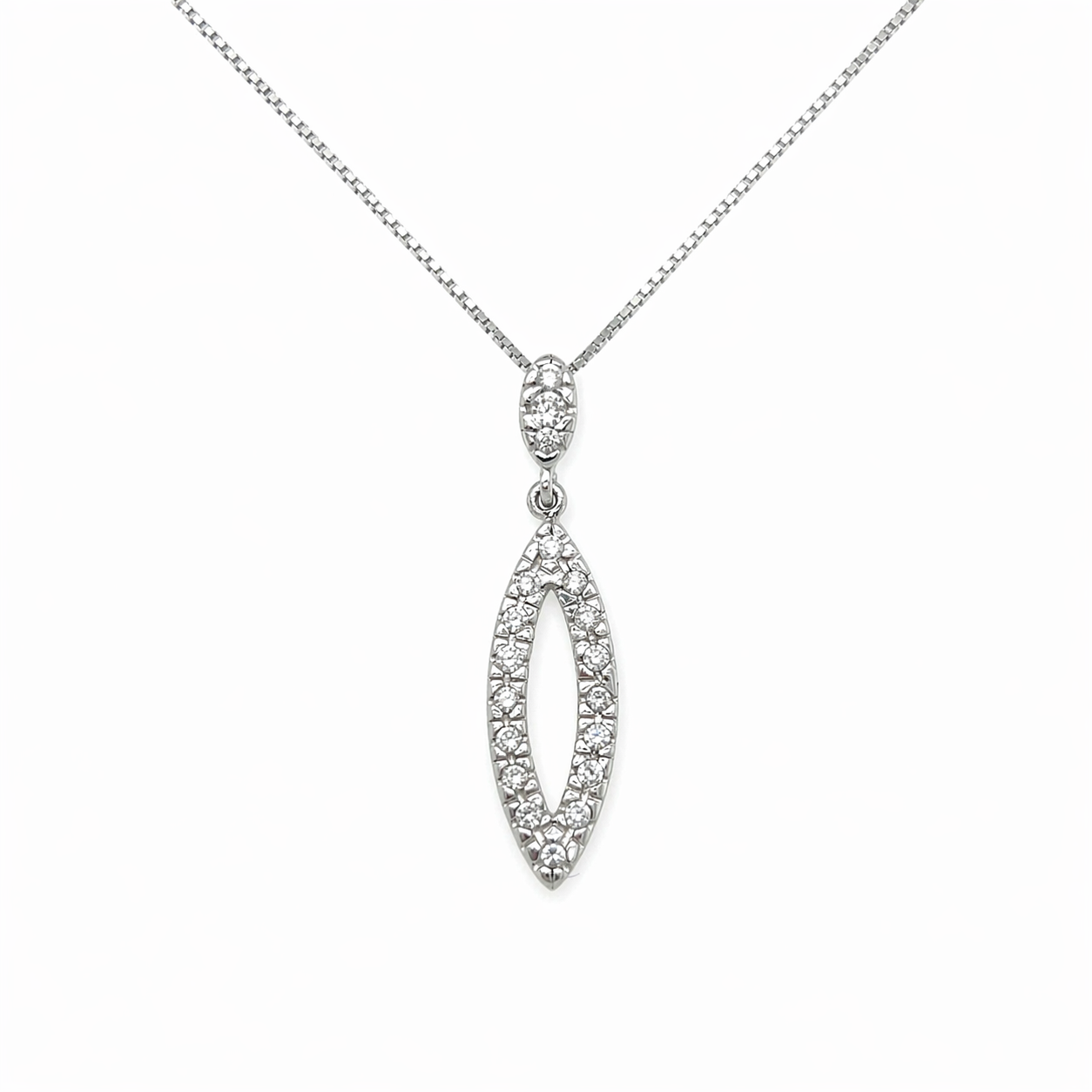925 Silber Kette rhodiniert mit länglichem Zirkonia Anhänger 45 cm
