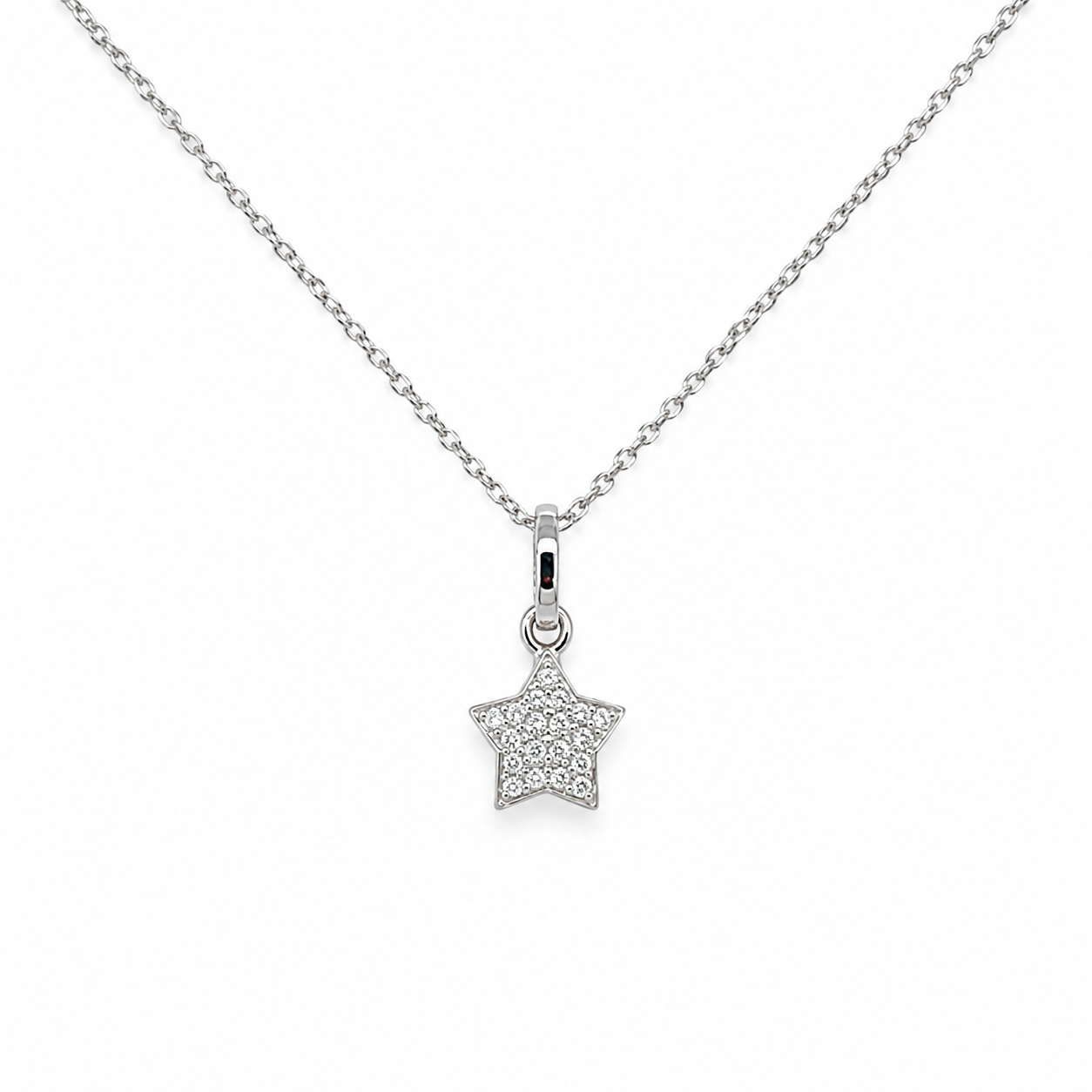 Stern Anhänger aus 750 Weißgold mit Pavé-Brillanten 0,06 ct an zarter Kette
