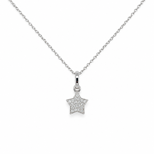 Stern Anhänger aus 750 Weißgold mit Pavé-Brillanten 0,06 ct an zarter Kette
