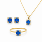Schmuckset aus 585 Gelbgold mit blauen Zirkonia bestehend aus Ring, Kette und Ohrsteckern