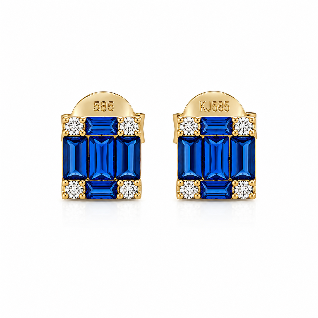 Elegantes Goldschmuckset mit blauen Baguette Zirkonia