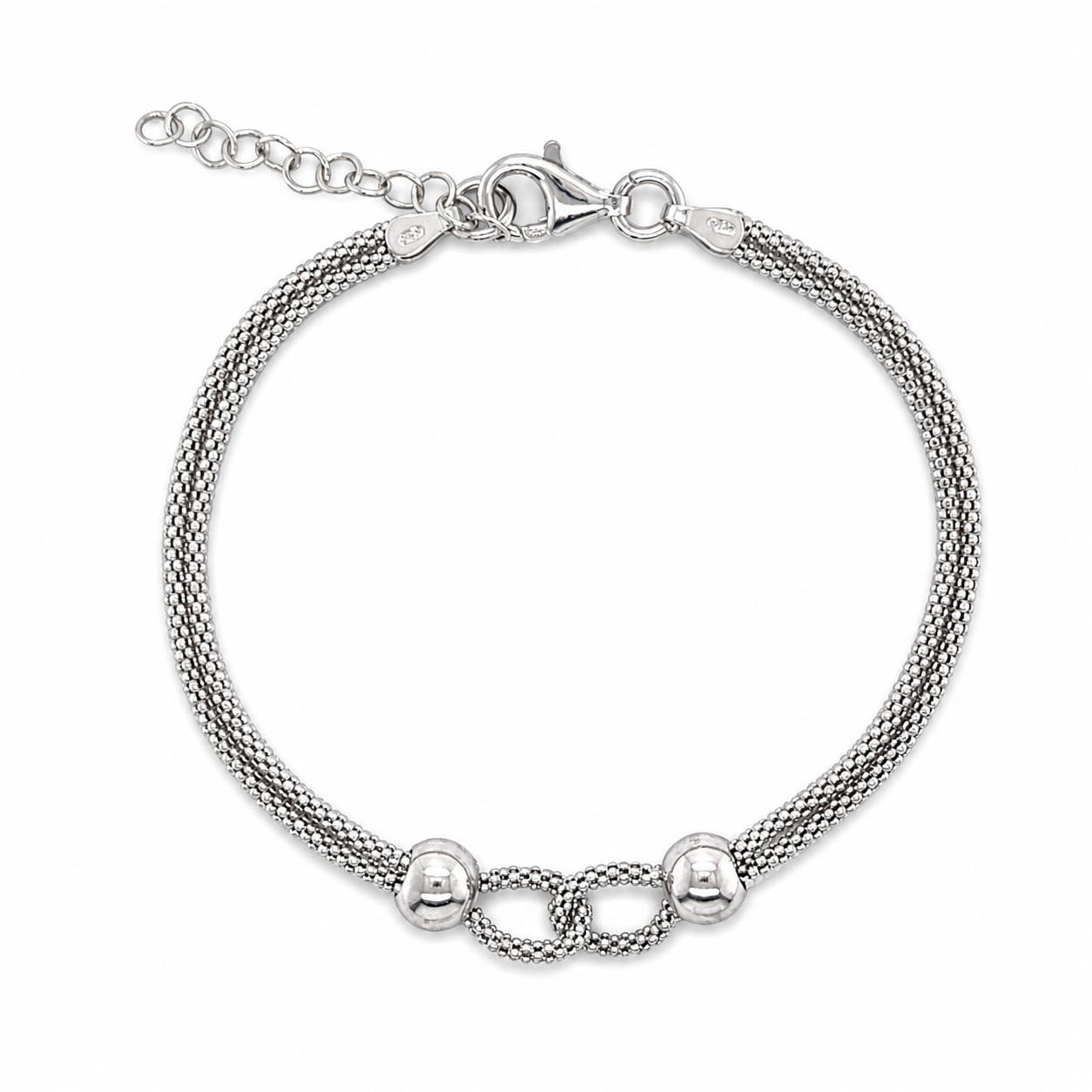 Kugelarmband aus 925 Sterling Silber rhodiniert mit Knoten-Motiv