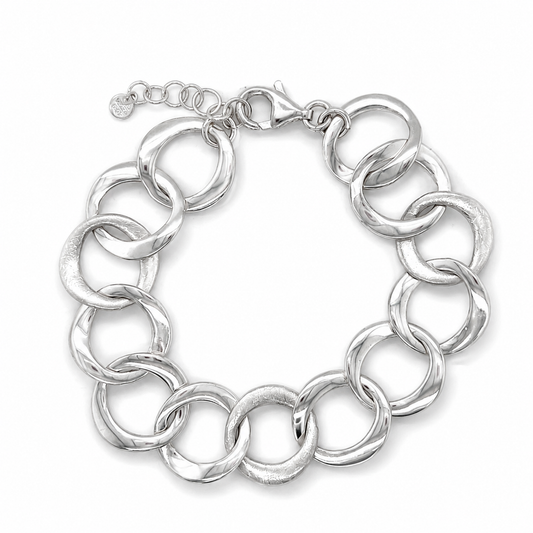 Damen Armband aus rhodiniertem 925 Sterling Silber mit großen Ringgliedern