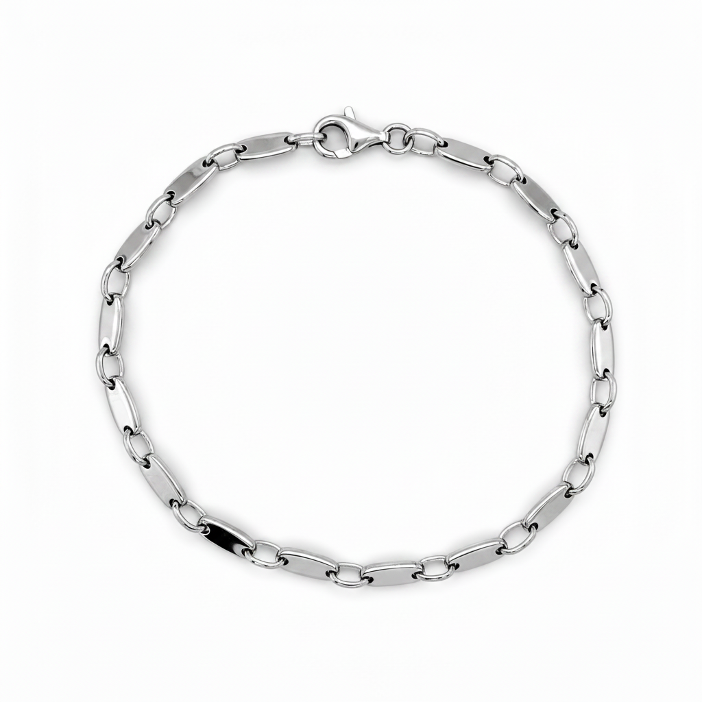 Herrenarmband 925 Sterling Silber rhodiniert mit Plättchengliedern
