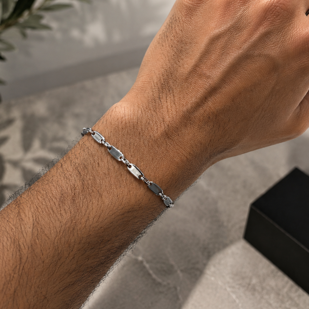 Silberarmband Herren 21 cm rhodiniert mit länglichen Gliedern