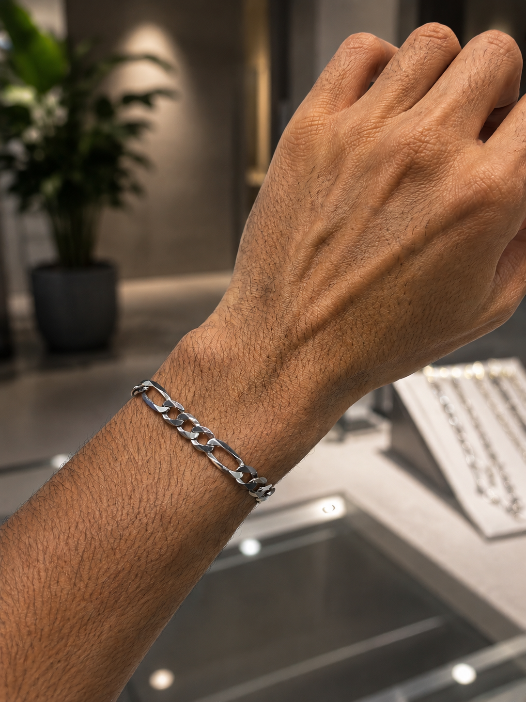 Herren Figaroarmband 925 Sterling Silber rhodiniert 6,5 mm