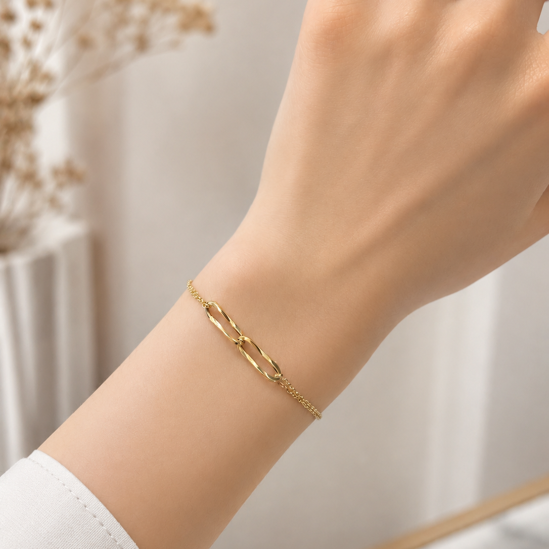 Zweireihiges Goldarmband 585 Gelbgold längenverstellbar