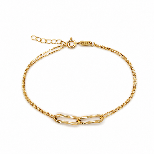 Doppelarmband aus 585 Gelbgold mit gedrehten Oval-Elementen