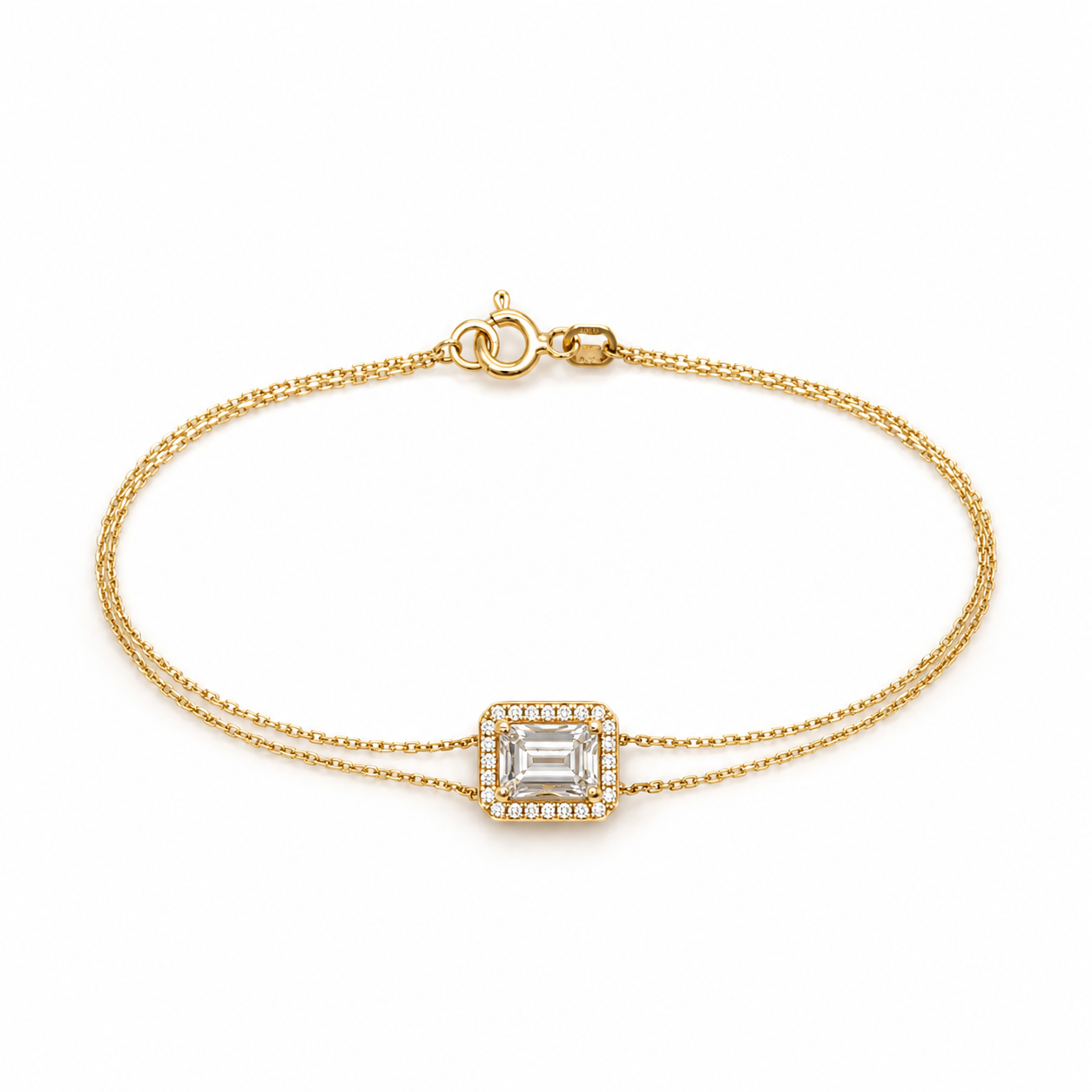 Doppelarmband 585 Gelbgold mit Zirkonia im Smaragdschliff