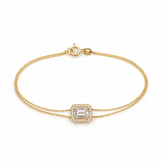 Doppelarmband 585 Gelbgold mit Zirkonia im Smaragdschliff