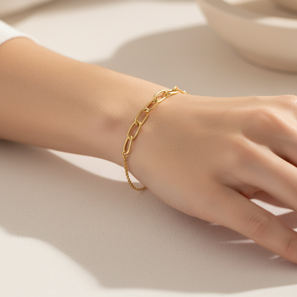 Paperclip Armband 585 Gelbgold längenverstellbar 17–19 cm