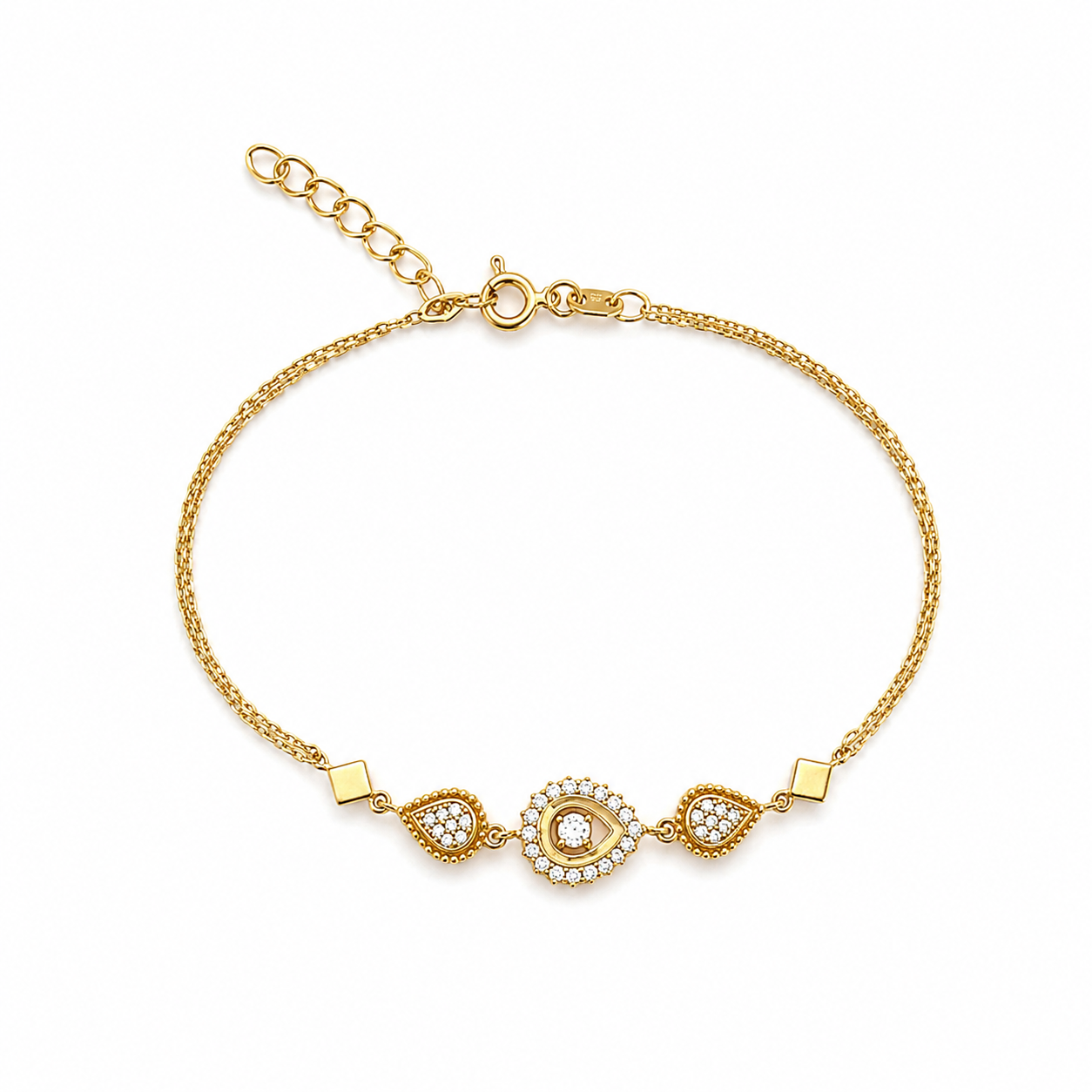 Doppelarmband 585 Gelbgold mit Zirkonia und Tropfen-Elementen