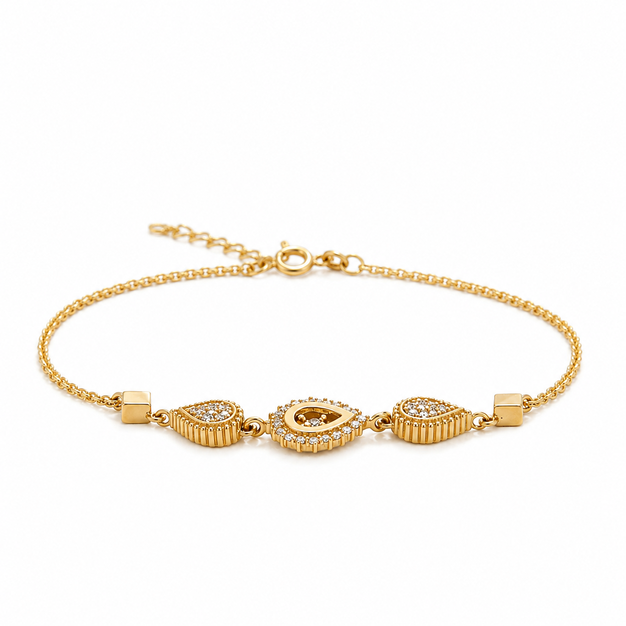 Feines Damenarmband aus 585 Gelbgold mit tropfenförmigen Elementen