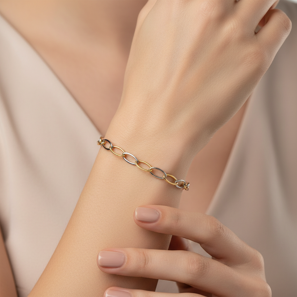 Goldarmband 585 Bicolor mit Gelbgold und Weißgold Gliedern