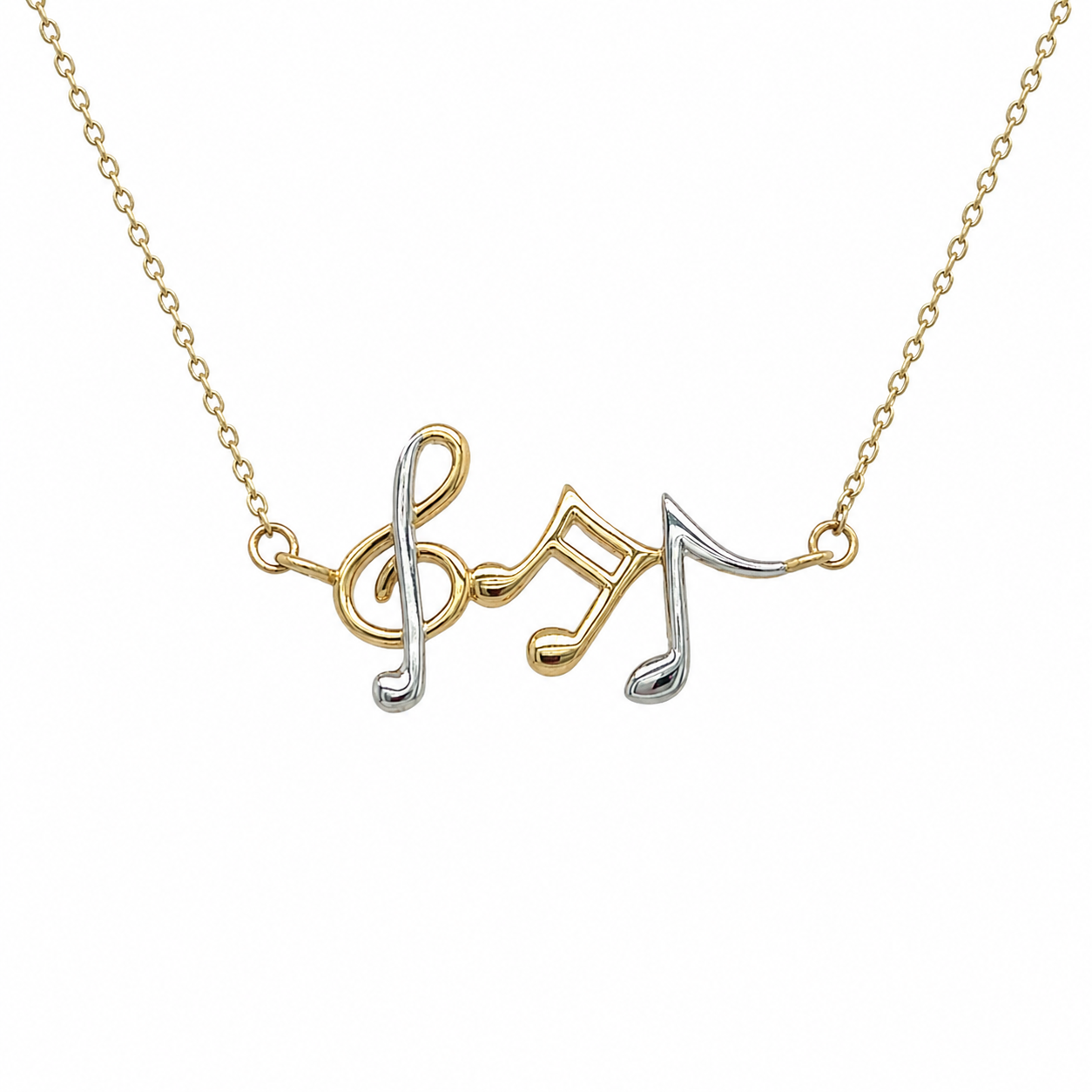 585 Gelbgold Kette Musiknoten Anhänger Bicolor 42 cm