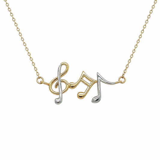 585 Gelbgold Kette Musiknoten Anhänger Bicolor 42 cm