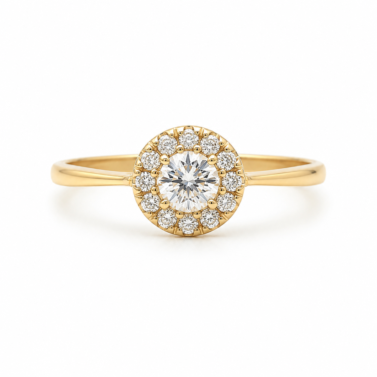 Ring aus 585 Gelbgold mit Zirkonia – Halo Design 