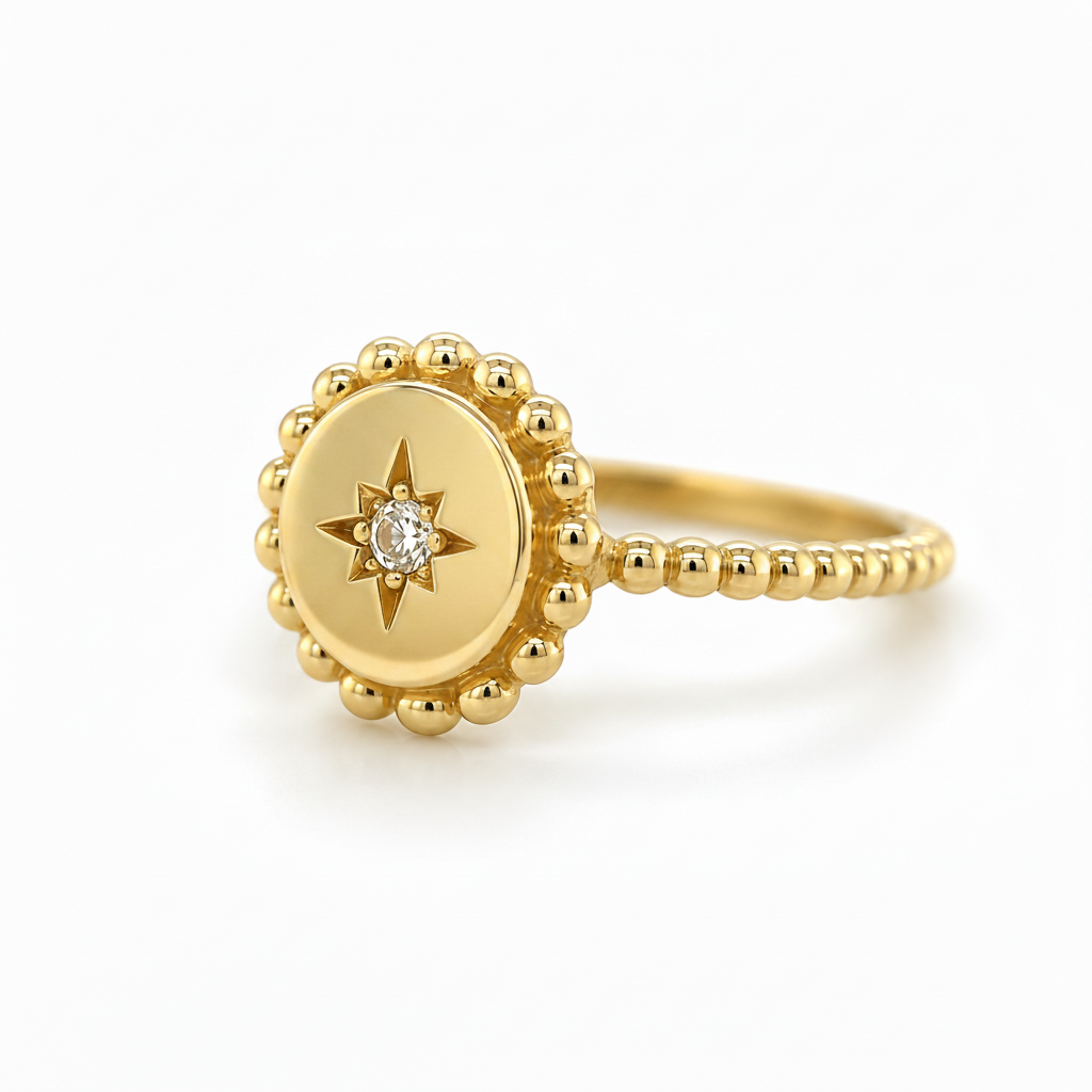 Damenring 585er Gelbgold mit rundem Zierelement und Zirkonia