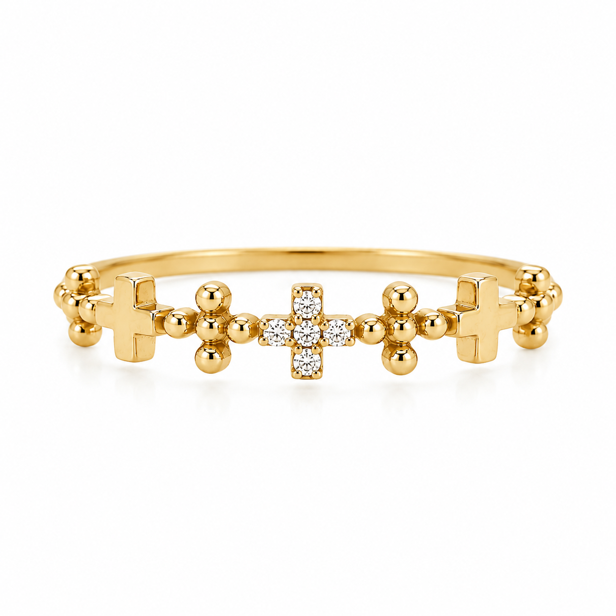 Goldring mit Zirkonia Kreuz in Frontansicht