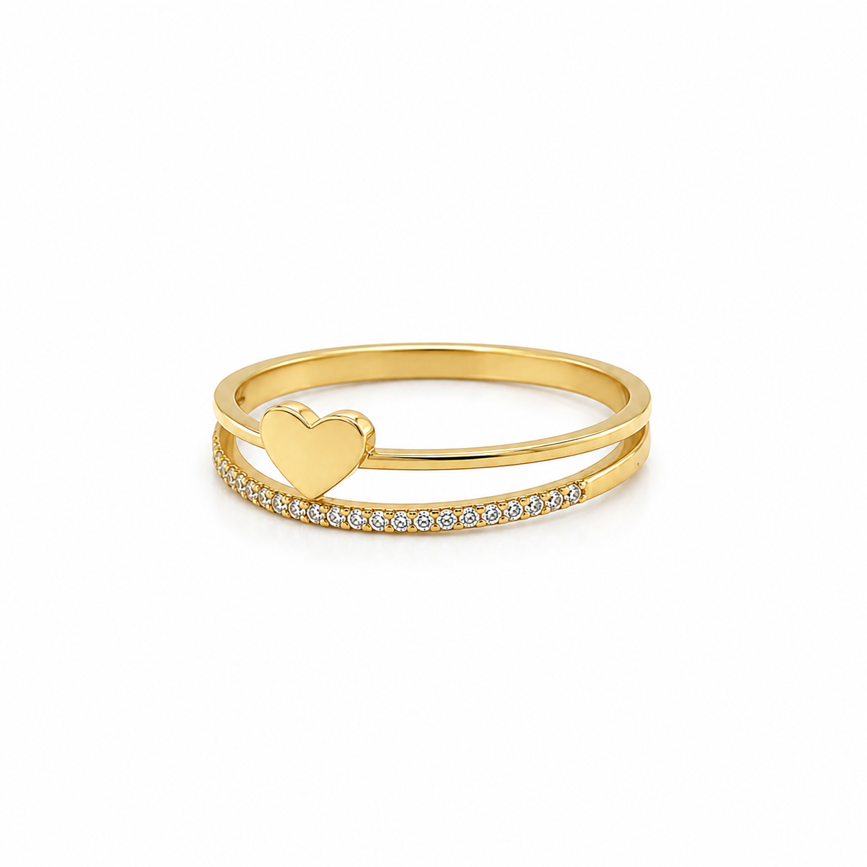 Zirkonia Ring aus Gelbgold mit zweireihiger Optik und Herz