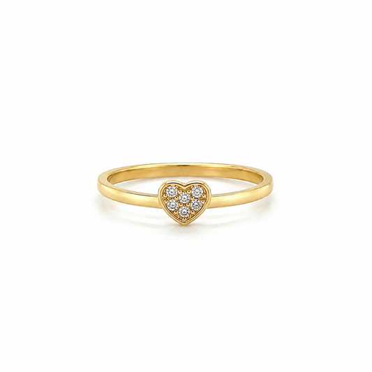 Ring aus 585 Gelbgold mit Herz und Zirkonia in Frontansicht