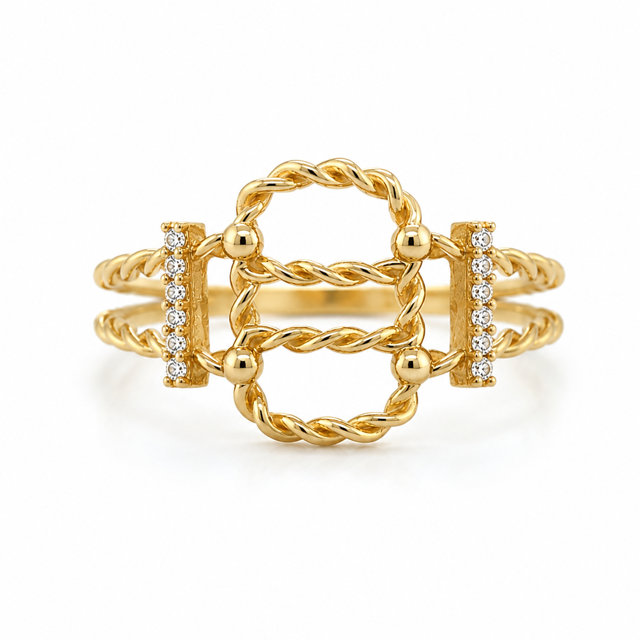 Damenring aus 585 Gelbgold mit Ornament-Motiv in Frontansicht