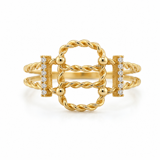 Damenring aus 585 Gelbgold mit Ornament-Motiv in Frontansicht