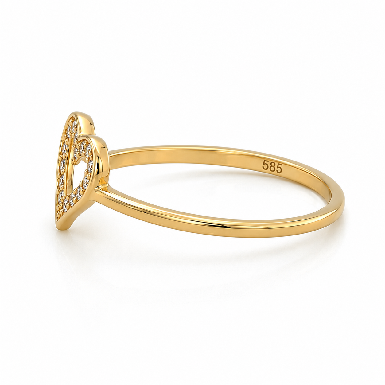 Goldring mit Herz und funkelndem Zirkonia Größe 53
