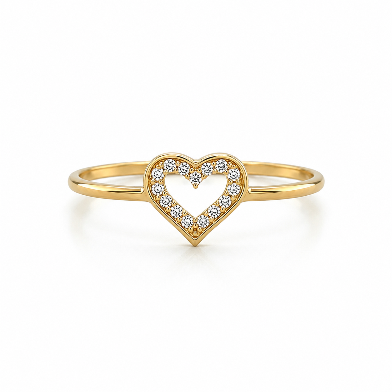 Ring aus 585 Gelbgold mit Herz und Zirkonia in Frontansicht