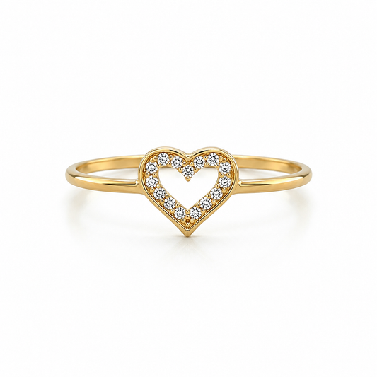 Ring aus 585 Gelbgold mit Herz und Zirkonia in Frontansicht