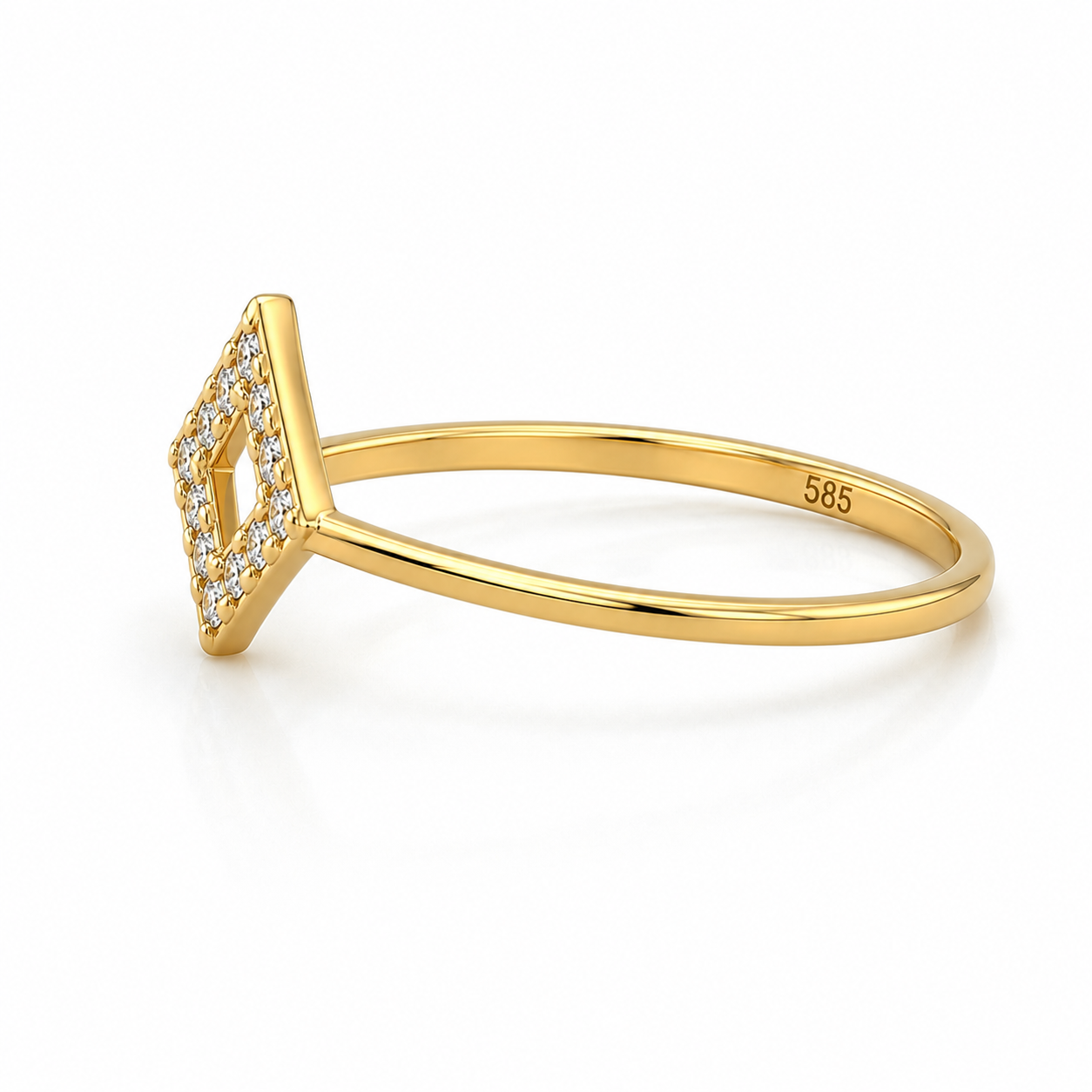 Goldring 585er Gelbgold mit offenem geometrischem Design und Zirkonia