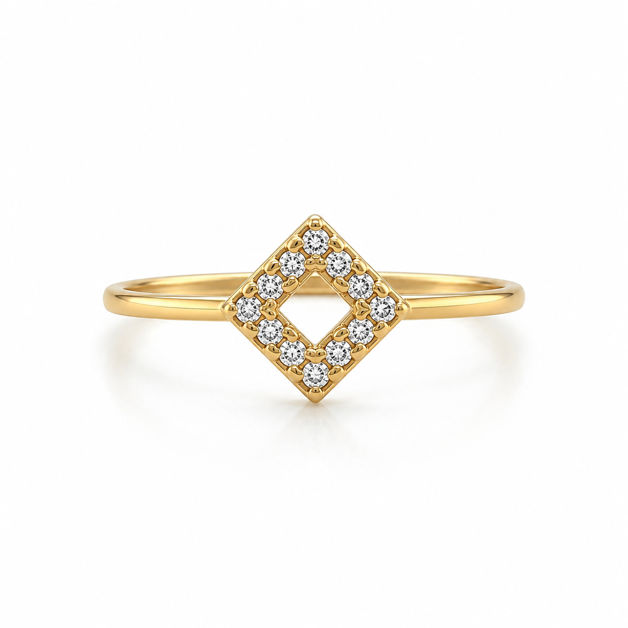 Ring aus 585 Gelbgold mit Zirkonia und Rauten-Motiv in Frontansicht