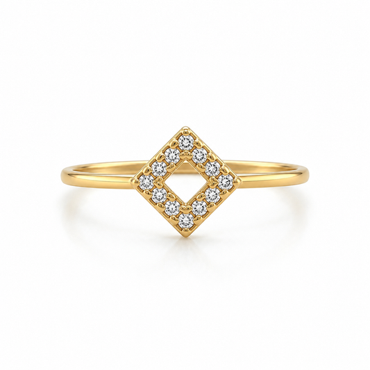 Ring aus 585 Gelbgold mit Zirkonia und Rauten-Motiv in Frontansicht