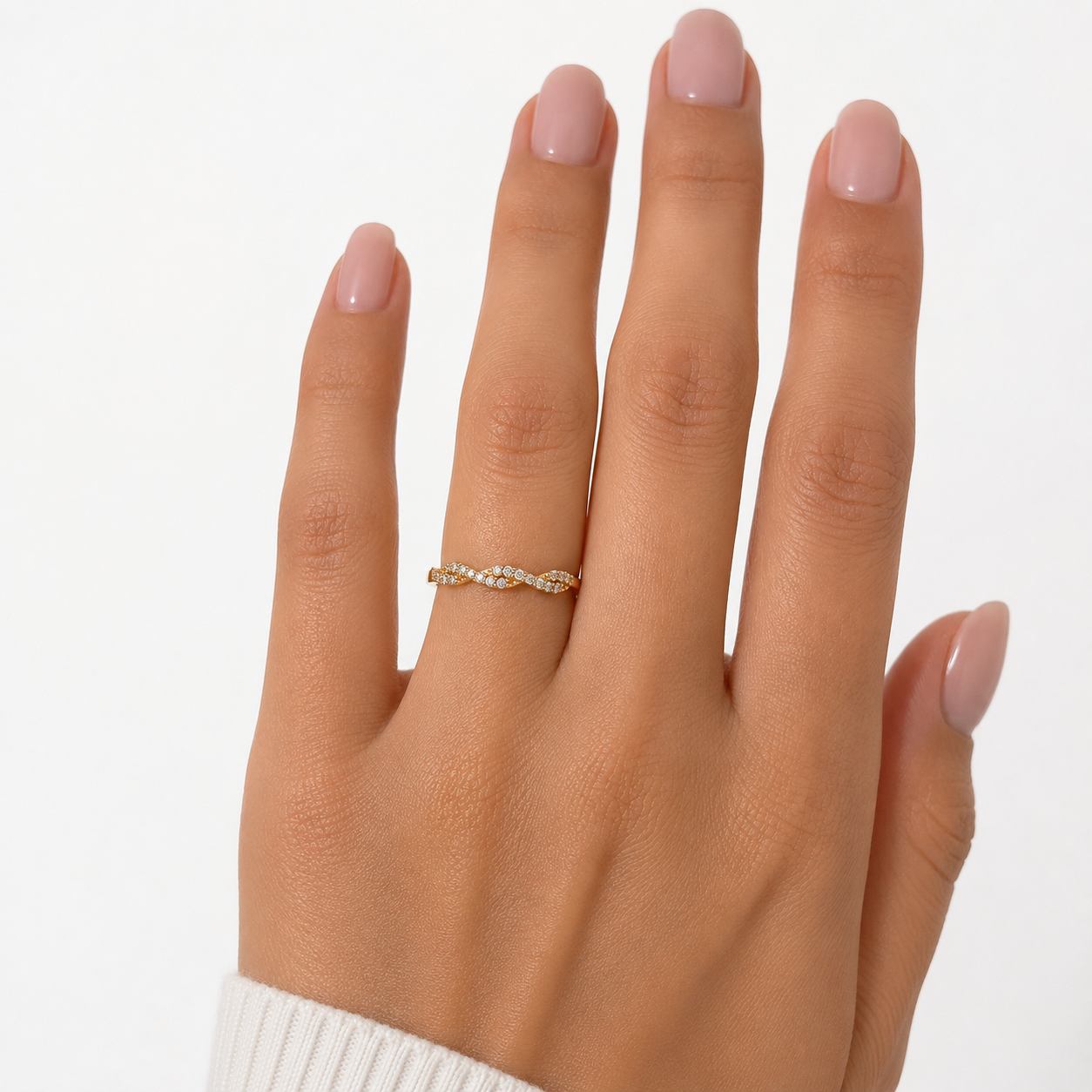 Beisteckring Gelbgold halb besetzt mit Zirkonia