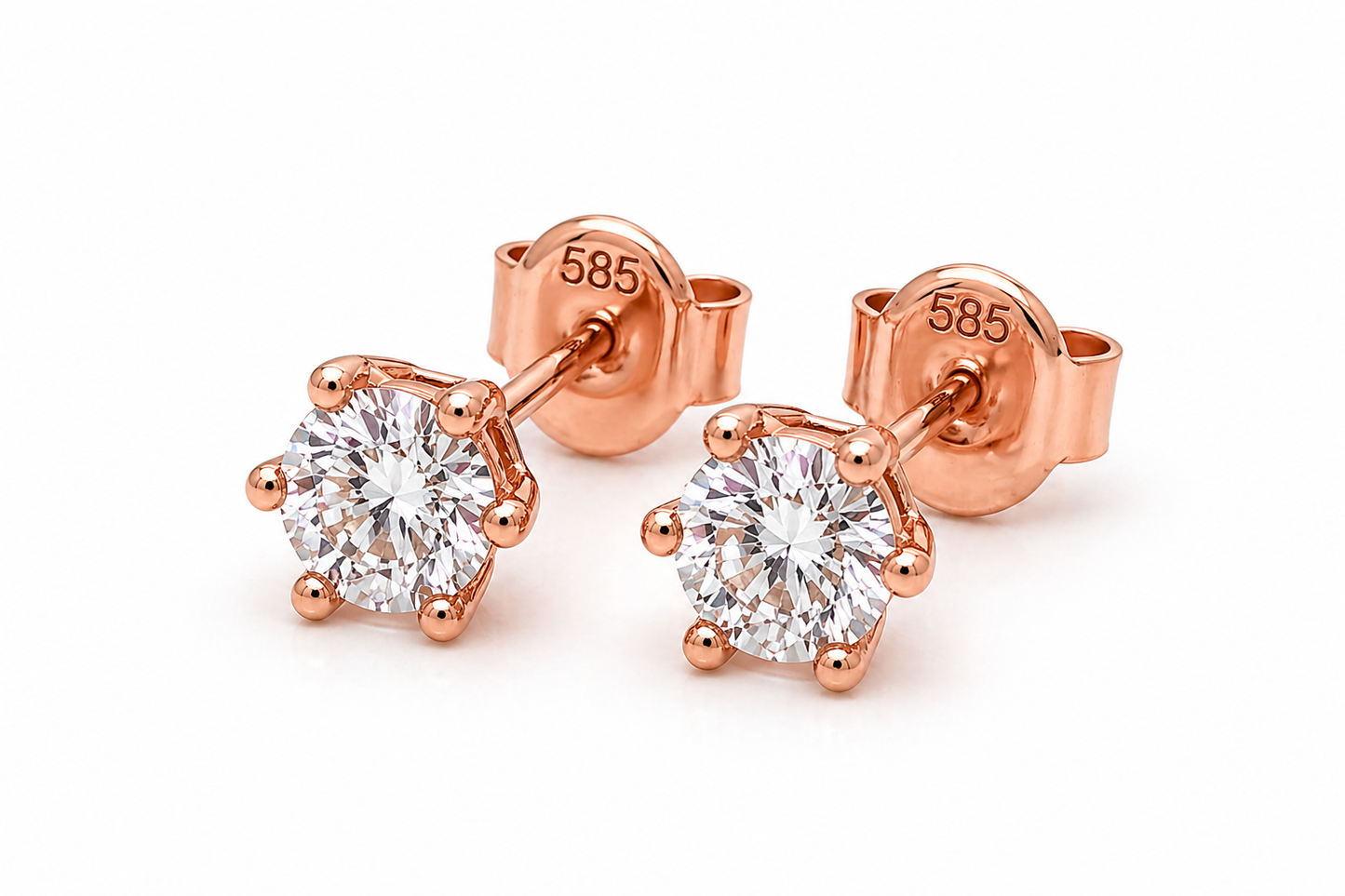 585 Roségold Ohrstecker Zirkonia 4 mm – klassischer Solitär